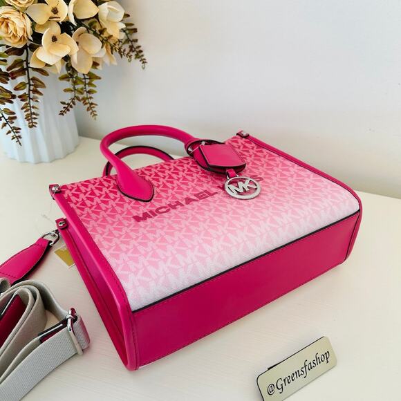 Michael Kors Mirella Small Ombré Signature Logo Crossbody Bag Dragonfruit - Picture 5 of 11